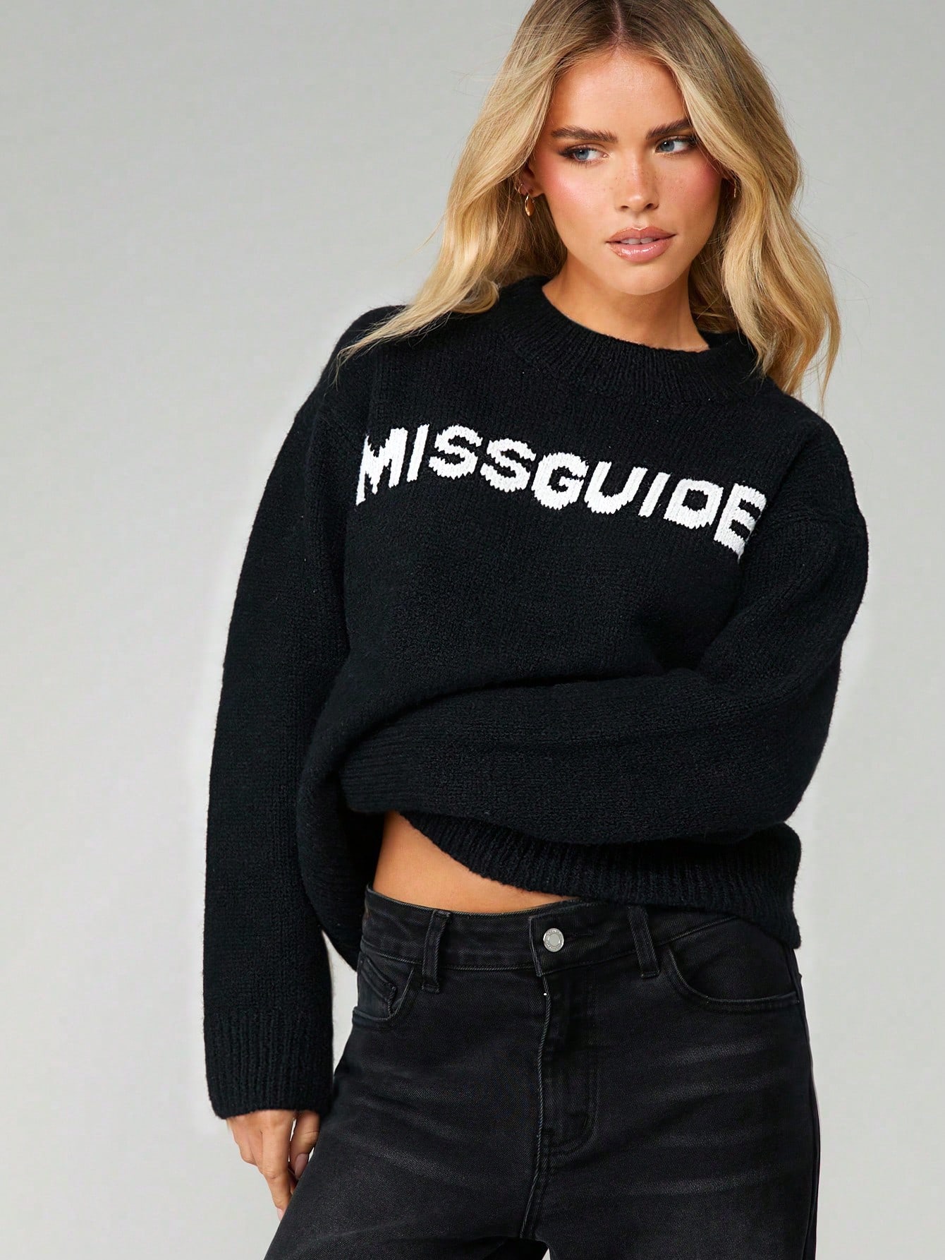 Misyshop Chunky Knit Pullover With Letter Print