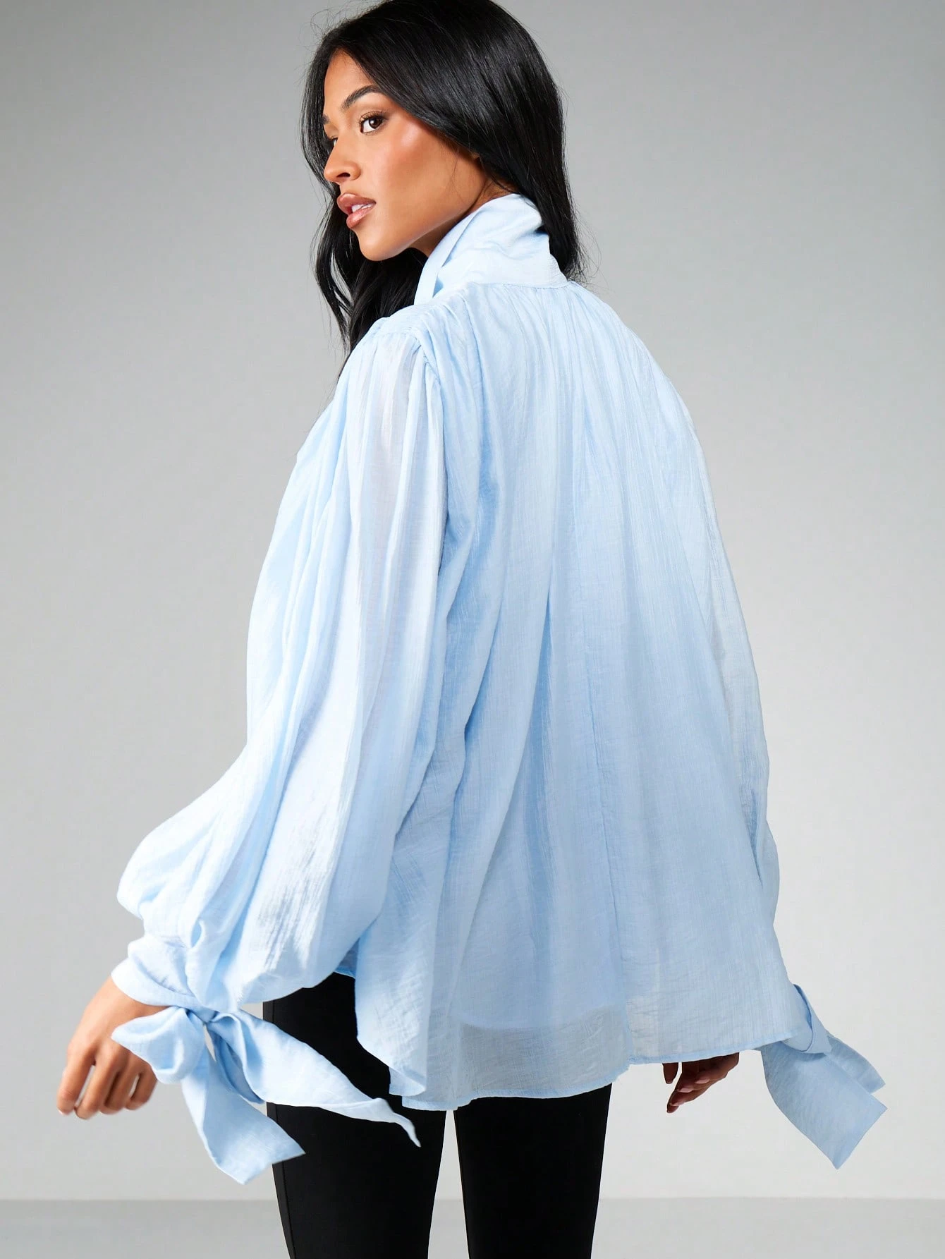 Misyshop Tie Front Blouse With Frill Cuffs 2