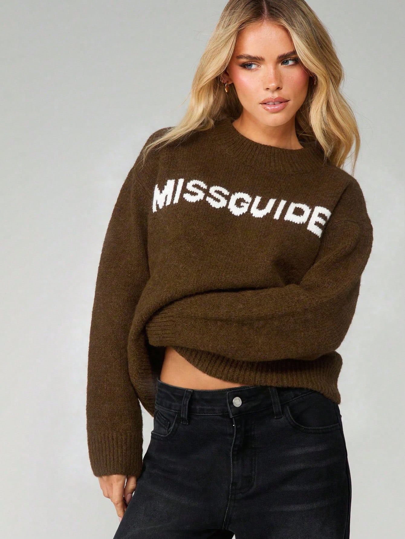 Misyshop Oversized Knit Pullover With Logo Text
